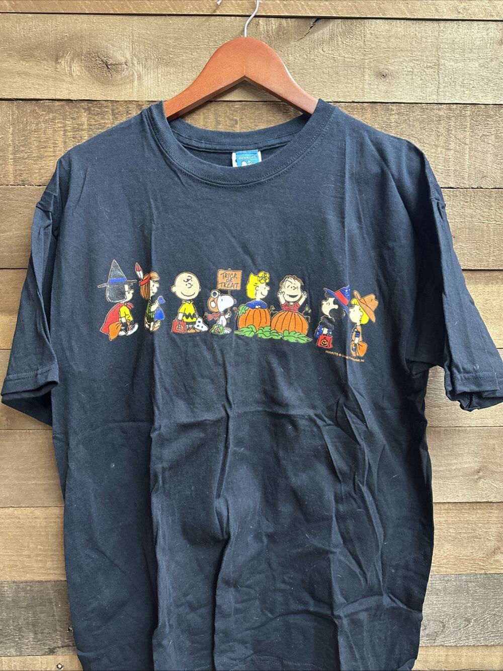 Peanuts T Shirt Mens Black Graphic Tee Peanut Halloween Great Pumpkin L